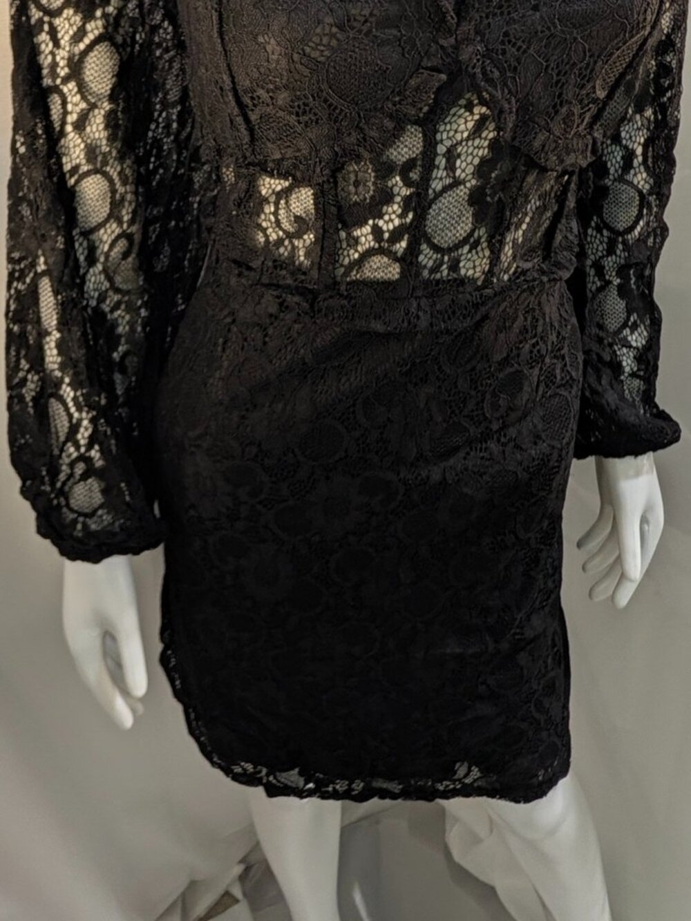 New York & Company Black Lace Dress XXL Sheer Midriff Long Sleeve Cocktail NWOT - Picture 6 of 16